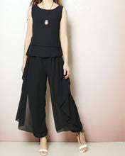 Load image into Gallery viewer, Chiffon top and skirt pants set, sleeveless tops, elastic waist pants, summer suit, wide leg pants, 2 pieces pants(P2121)