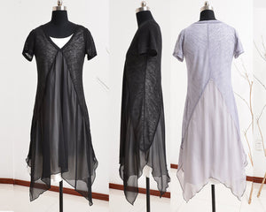 Women's cotton tunic dress/asymmetrical tunic dress/plus size top/v-neck tunic dress/two pieces dress/long sleeve t-shirt Q0088