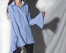 Load image into Gallery viewer, Women's linen shirt/linen blouse/white top/asymmetrical shirt/plus size blouse/button down shirt T005