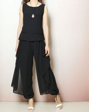 Load image into Gallery viewer, Chiffon top and skirt pants set, sleeveless tops, elastic waist pants, summer suit, wide leg pants, 2 pieces pants(P2121)