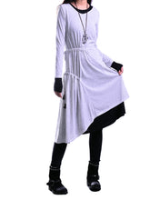 Load image into Gallery viewer, Women's cotton dress set/asymmetrical dress/plus size dress/long sleeve dress/layered dress/oversized dress/v-neck dress Q08