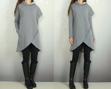 Load image into Gallery viewer, Oversized hoodie for women, asymmetrical thick cotton fleece hoodie, plus size sweatshirt, long tops, casual customized hoodie(Y2076)