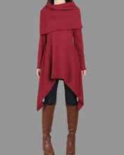 Load image into Gallery viewer, Cotton tunic tops, shawl collar top, knit tunic dress, plus size sweatshirt, oversized knit top, asymmetrical t-shirt(Y1084)