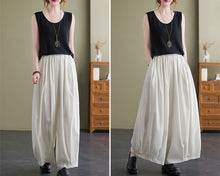 Load image into Gallery viewer, Linen skirt pants, ankle length pants, Wide leg pants, black skirt pants, cotton pants, custom made, green pants (K2249)