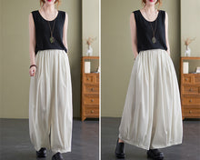 Load image into Gallery viewer, Linen skirt pants, ankle length pants, Wide leg pants, black skirt pants, cotton pants, custom made, green pants (K2249)