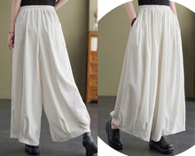 Load image into Gallery viewer, Linen skirt pants, ankle length pants, Wide leg pants, black skirt pants, cotton pants, custom made, green pants (K2249)
