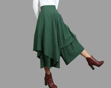 Load image into Gallery viewer, Linen skirt pants/wide leg pants/Cropped pants/Asymmetrical skirt pants/Elastic waist pants/A-line skirt pants/orange skirt/layered pants (K2135Y)