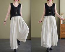 Load image into Gallery viewer, Linen skirt pants, ankle length pants, Wide leg pants, black skirt pants, cotton pants, custom made, green pants (K2249)