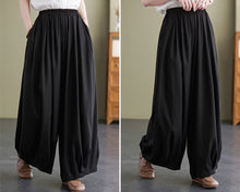 Load image into Gallery viewer, Linen skirt pants, ankle length pants, Wide leg pants, black skirt pants, cotton pants, custom made, green pants (K2249)