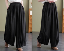 Load image into Gallery viewer, Linen skirt pants, ankle length pants, Wide leg pants, black skirt pants, cotton pants, custom made, green pants (K2249)