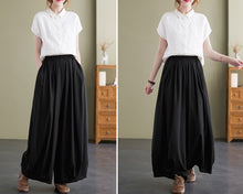 Load image into Gallery viewer, Linen skirt pants, ankle length pants, Wide leg pants, black skirt pants, cotton pants, custom made, green pants (K2249)