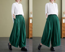 Load image into Gallery viewer, Linen skirt pants, ankle length pants, Wide leg pants, black skirt pants, cotton pants, custom made, green pants (K2249)