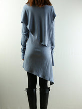 Load image into Gallery viewer, Rib Knit Dress/High Neck Dress/Thumb hole Sleeves t-shirt/Womens Tunic Dress/Cotton Asymmetric T-shirt/Long Sleeve Tunic Top/Oversized Shirt/Casual T-shirt Customized(Y1535S) - lijingshop