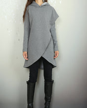 Load image into Gallery viewer, Oversized hoodie for women, asymmetrical thick cotton fleece hoodie, plus size sweatshirt, long tops, casual customized hoodie(Y2076)