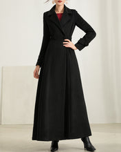 Load image into Gallery viewer, Wool coat for women, maxi coat, coat dress, black coat, winter coat, flare coat, buttoned jacket, wool overcoat, coat with pockets (Y2171)