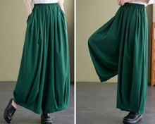Load image into Gallery viewer, Linen skirt pants, ankle length pants, Wide leg pants, black skirt pants, cotton pants, custom made, green pants (K2249)