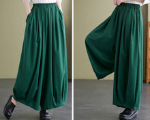 Load image into Gallery viewer, Linen skirt pants, ankle length pants, Wide leg pants, black skirt pants, cotton pants, custom made, green pants (K2249)