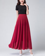 Load image into Gallery viewer, Chiffon Skirt/Maxi Skirt/Long Skirt/A-Line Skirt/Flare Skirt/Dark Blue Skirt/Elastic Waist Skirt L0036