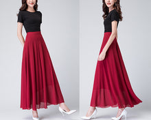 Load image into Gallery viewer, Chiffon Skirt/Maxi Skirt/Long Skirt/A-Line Skirt/Flare Skirt/Dark Blue Skirt/Elastic Waist Skirt L0036