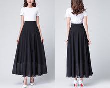 Load image into Gallery viewer, Chiffon Skirt/Maxi Skirt/Long Skirt/A-Line Skirt/Flare Skirt/Dark Blue Skirt/Elastic Waist Skirt L0036