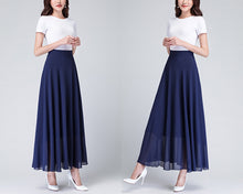 Load image into Gallery viewer, Chiffon Skirt/Maxi Skirt/Long Skirt/A-Line Skirt/Flare Skirt/Dark Blue Skirt/Elastic Waist Skirt L0036