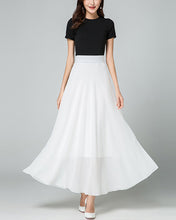 Load image into Gallery viewer, Chiffon Skirt/Maxi Skirt/Long Skirt/A-Line Skirt/Flare Skirt/Dark Blue Skirt/Elastic Waist Skirt L0036