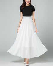 Load image into Gallery viewer, Chiffon Skirt/Maxi Skirt/Long Skirt/A-Line Skirt/Flare Skirt/Dark Blue Skirt/Elastic Waist Skirt L0036