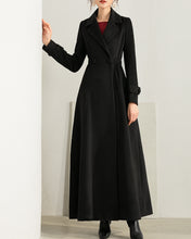 Load image into Gallery viewer, Wool coat for women, maxi coat, coat dress, black coat, winter coat, flare coat, buttoned jacket, wool overcoat, coat with pockets (Y2171)