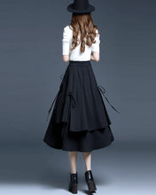 Load image into Gallery viewer, Cotton skirt/Midi skirt/a-line skirt/black skirt/elastic waist skirt/asymmetrical skirt/layered skirt L0058