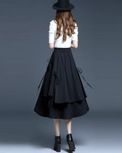 Load image into Gallery viewer, Cotton skirt/Midi skirt/a-line skirt/black skirt/elastic waist skirt/asymmetrical skirt/layered skirt L0058