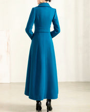 Load image into Gallery viewer, Long wool coat, wool jacket, coat dress, blue coat, winter coat, flare coat, buttoned jacket, wool overcoat (Y2172)