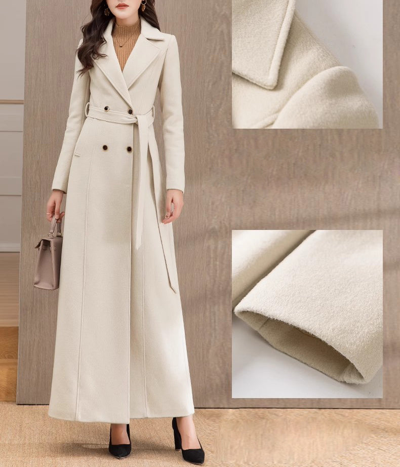 Maxi Winter Wool Coat with Belt 4586 Beige / M Maxi Winter Wool Coat with Belt 4586 Beige / M