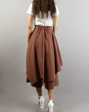 Load image into Gallery viewer, Linen skirt pants/wide leg pants/Cropped pants/Asymmetrical skirt pants/Elastic waist pants/A-line skirt pants/orange skirt/layered pants (K2135Y)