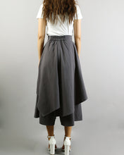 Load image into Gallery viewer, Linen skirt pants/wide leg pants/Cropped pants/Asymmetrical skirt pants/Elastic waist pants/A-line skirt pants/orange skirt/layered pants (K2135Y)