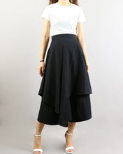 Load image into Gallery viewer, Linen skirt pants/wide leg pants/Cropped pants/Asymmetrical skirt pants/Elastic waist pants/A-line skirt pants/orange skirt/layered pants (K2135Y)