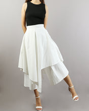 Load image into Gallery viewer, Linen skirt pants/wide leg pants/Cropped pants/Asymmetrical skirt pants/Elastic waist pants/A-line skirt pants/orange skirt/layered pants (K2135Y)