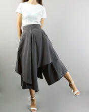Load image into Gallery viewer, Linen skirt pants/wide leg pants/Cropped pants/Asymmetrical skirt pants/Elastic waist pants/A-line skirt pants/orange skirt/layered pants (K2135Y)