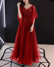 Load image into Gallery viewer, Formal dress, full dress, evening dress, wedding party dress, gown dress, dark green dress, v-neck dress(Q2050)