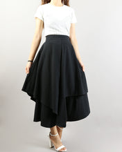 Load image into Gallery viewer, Linen skirt pants/wide leg pants/Cropped pants/Asymmetrical skirt pants/Elastic waist pants/A-line skirt pants/orange skirt/layered pants (K2135Y)