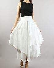 Load image into Gallery viewer, Linen skirt pants/wide leg pants/Cropped pants/Asymmetrical skirt pants/Elastic waist pants/A-line skirt pants/orange skirt/layered pants (K2135Y)