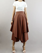 Load image into Gallery viewer, Linen skirt pants/wide leg pants/Cropped pants/Asymmetrical skirt pants/Elastic waist pants/A-line skirt pants/orange skirt/layered pants (K2135Y)