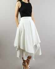 Load image into Gallery viewer, Linen skirt pants/wide leg pants/Cropped pants/Asymmetrical skirt pants/Elastic waist pants/A-line skirt pants/orange skirt/layered pants (K2135Y)