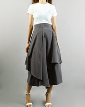 Load image into Gallery viewer, Linen skirt pants/wide leg pants/Cropped pants/Asymmetrical skirt pants/Elastic waist pants/A-line skirt pants/orange skirt/layered pants (K2135Y)