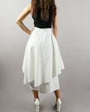 Load image into Gallery viewer, Linen skirt pants/wide leg pants/Cropped pants/Asymmetrical skirt pants/Elastic waist pants/A-line skirt pants/orange skirt/layered pants (K2135Y)