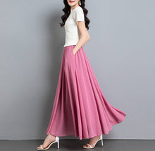 Load image into Gallery viewer, Chiffon Skirt/Maxi Skirt/Long Skirt/A-Line Skirt/Flare Skirt/Dark Blue Skirt/Elastic Waist Skirt L0035