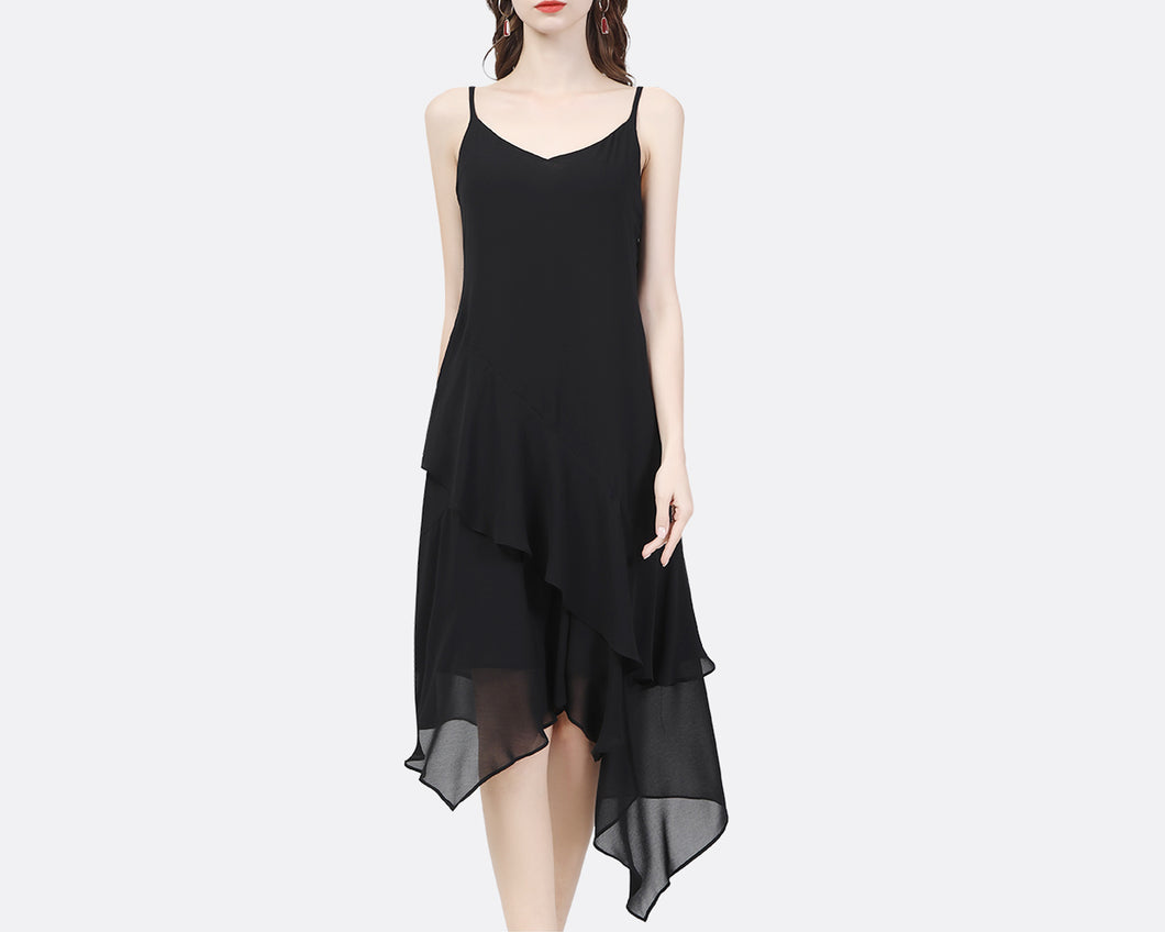 Slip dress/strap dress/dress for women/summer dress/black chiffon dress/Casual dress/plus size dress/pajamas dress A019