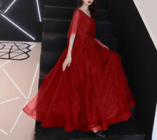 Load image into Gallery viewer, Formal dress, full dress, evening dress, wedding party dress, gown dress, dark green dress, v-neck dress(Q2050)