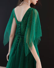 Load image into Gallery viewer, Formal dress, full dress, evening dress, wedding party dress, gown dress, dark green dress, v-neck dress(Q2050)