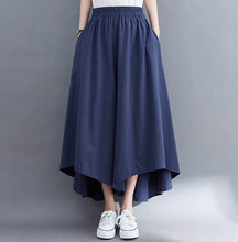 Load image into Gallery viewer, Linen pants/Cropped pants/Women linen skirt pants/Wide leg pants/cotton skirt pants/black pants/high waist pants/elastic waist Pants P0019