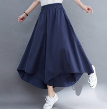 Load image into Gallery viewer, Linen pants/Cropped pants/Women linen skirt pants/Wide leg pants/cotton skirt pants/black pants/high waist pants/elastic waist Pants P0019